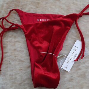 Meshki Dania Red Velvet Bikini Bottom Large size Swimsuit side Tie